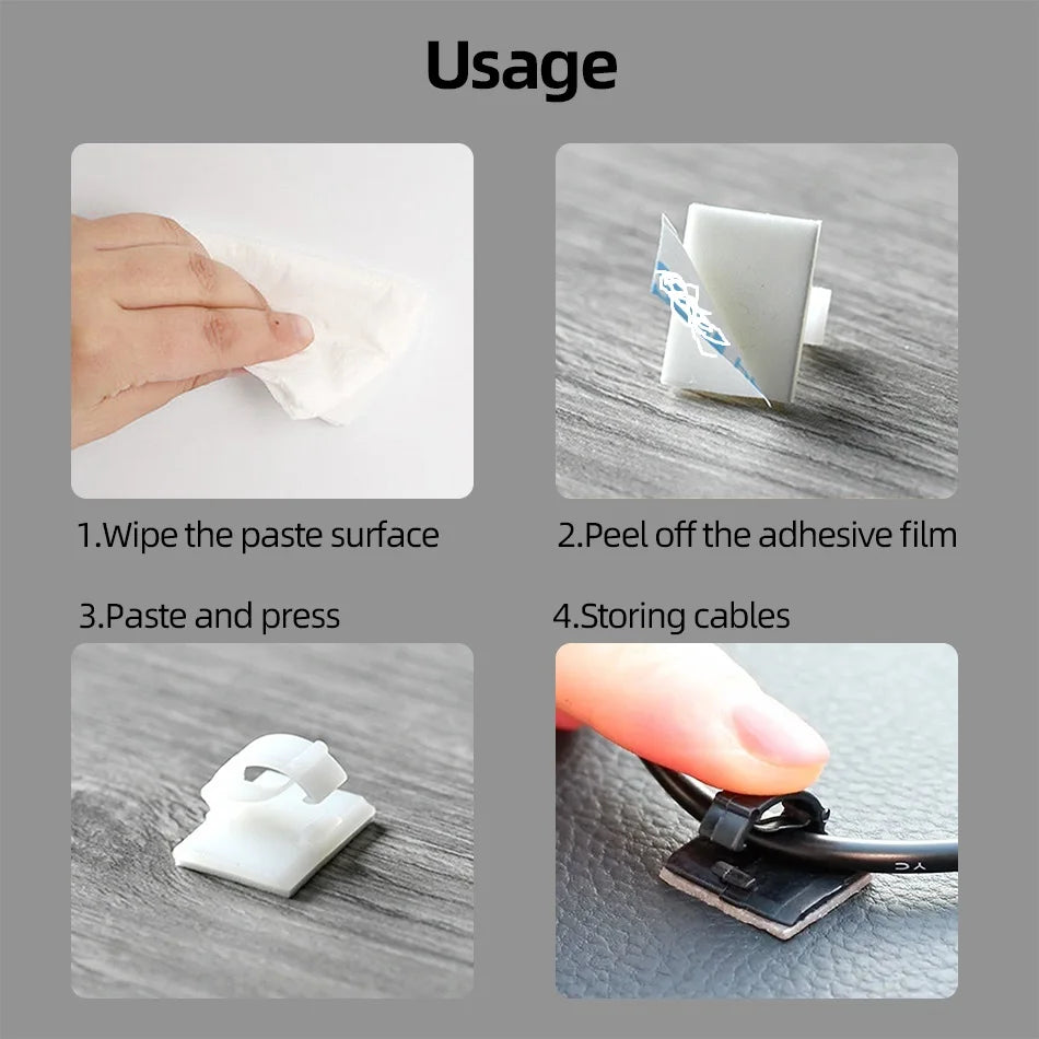 Self-Adhesive Desktop Cable Management Clips